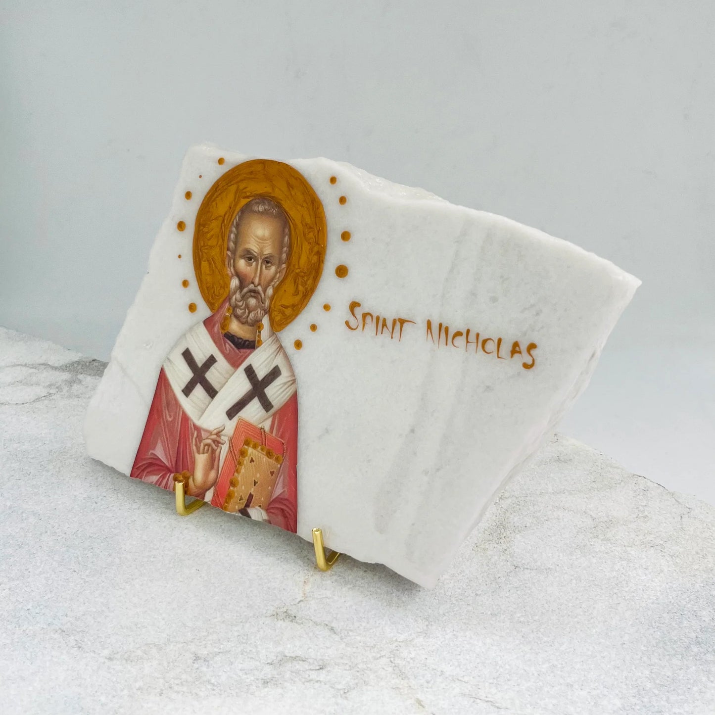 Agios Nicholas / Saint Nicholas Icon - Carrara Marble