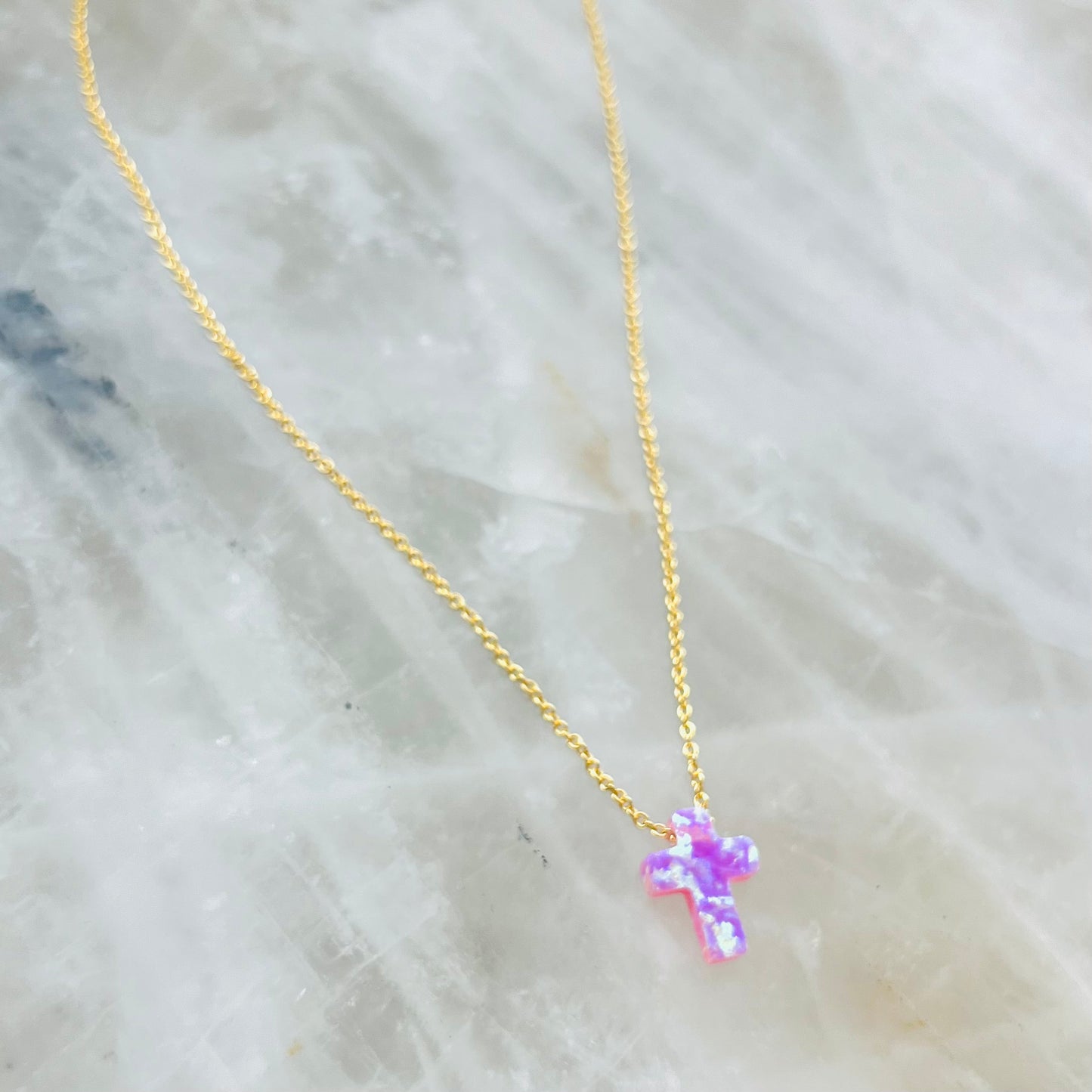 Opal cross necklace