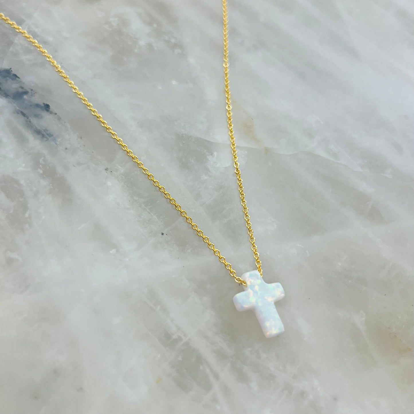Opal cross necklace