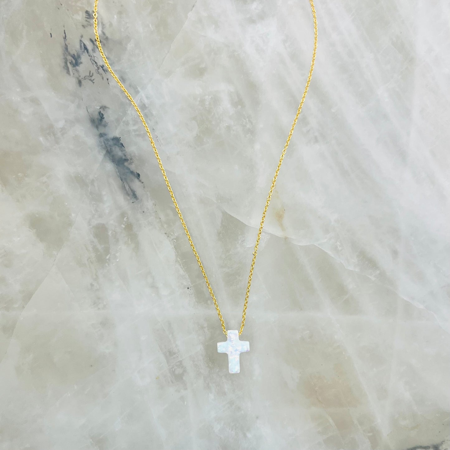 Opal cross necklace