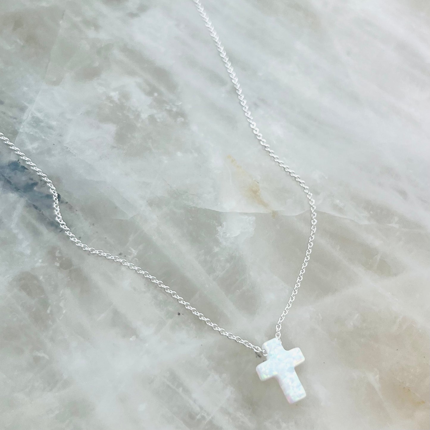 Opal cross necklace