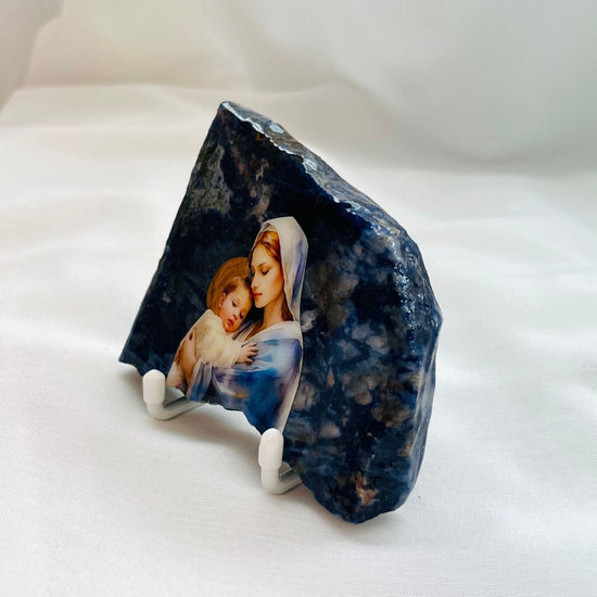 Mary and Jesus Catholic Icon - Jasper sodalite