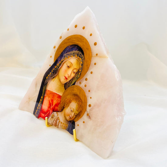 Mary and Jesus Catholic Icon - Pink Onyx
