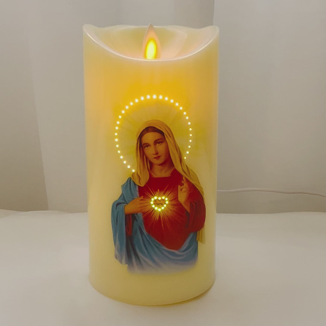 Load and play video in Gallery viewer, The Virgin Mary Sacred Heart LED candle
